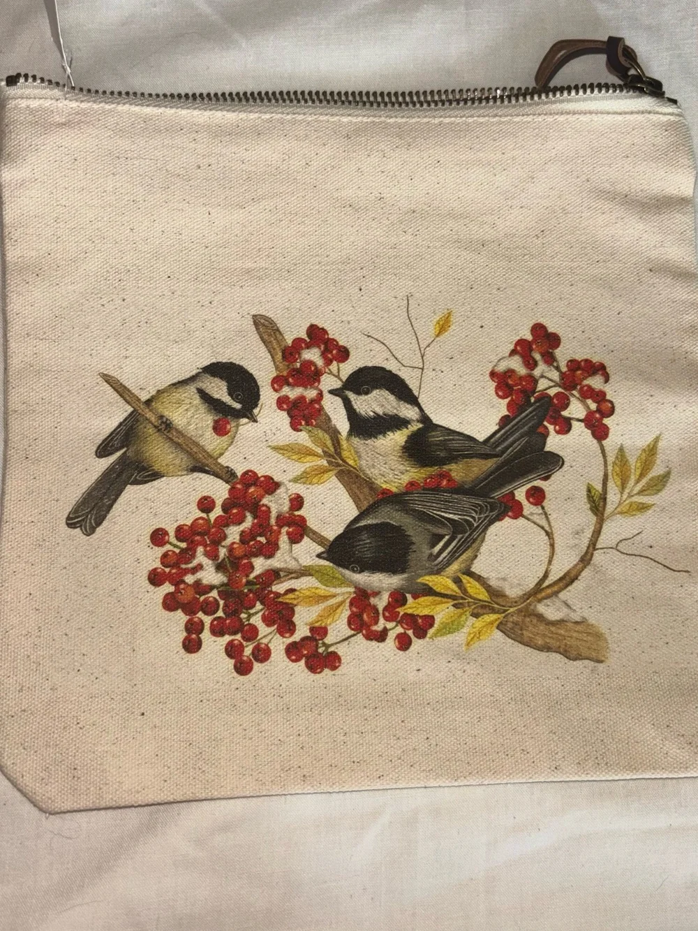 Chickadee canvas zipper pouch nwt